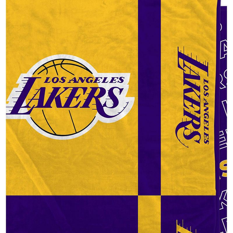 slide 2 of 3, NBA Los Angeles Lakers 60"x70" Reverse Block Wordmark Double Sided Flannel Fleece Blanket, 1 ct