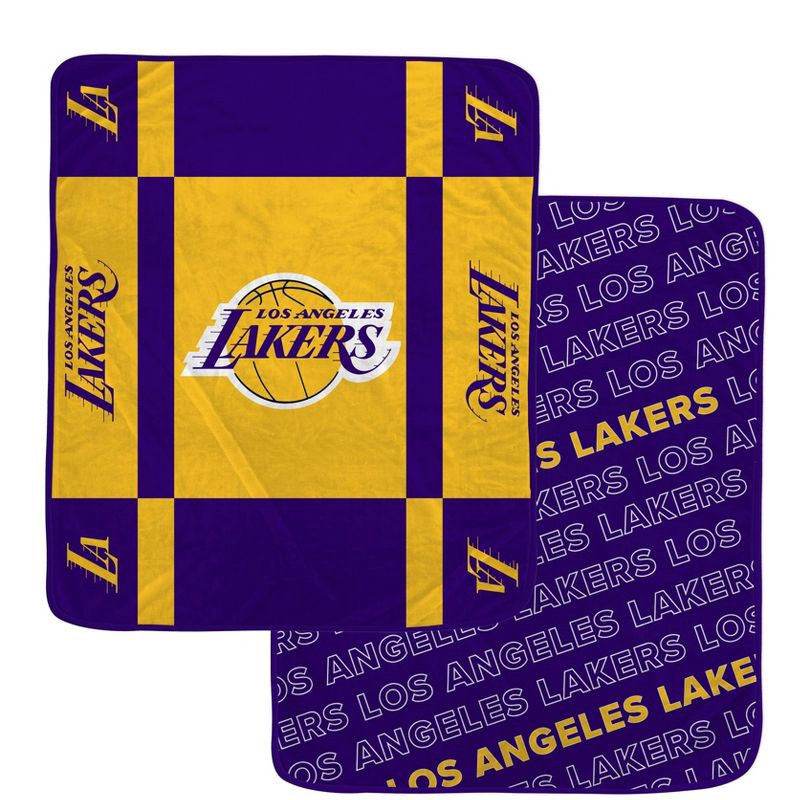 slide 1 of 3, NBA Los Angeles Lakers 60"x70" Reverse Block Wordmark Double Sided Flannel Fleece Blanket, 1 ct