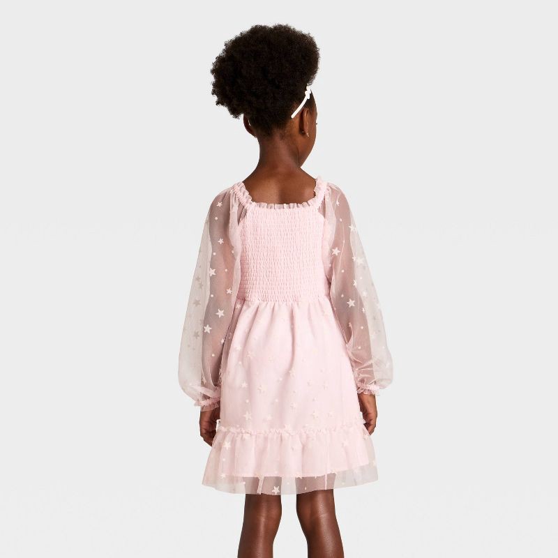 slide 2 of 3, Girls' Long Sleeve Flocked Mesh Dress - Cat & Jack™ Light Pink L, 1 ct