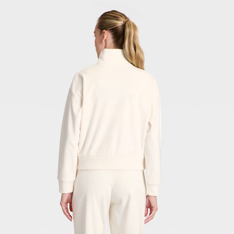 slide 2 of 5, Women's Velour Ribbed 1/2 Zip Sweatshirt - All In Motion™ Cream XS, 1 ct