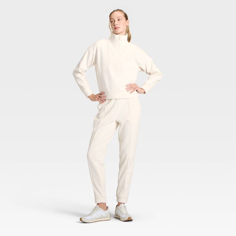 slide 3 of 5, Women's Velour Ribbed 1/2 Zip Sweatshirt - All In Motion™ Cream XL, 1 ct