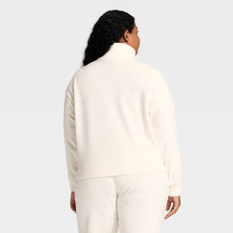 slide 5 of 5, Women's Velour Ribbed 1/2 Zip Sweatshirt - All In Motion™ Cream XL, 1 ct
