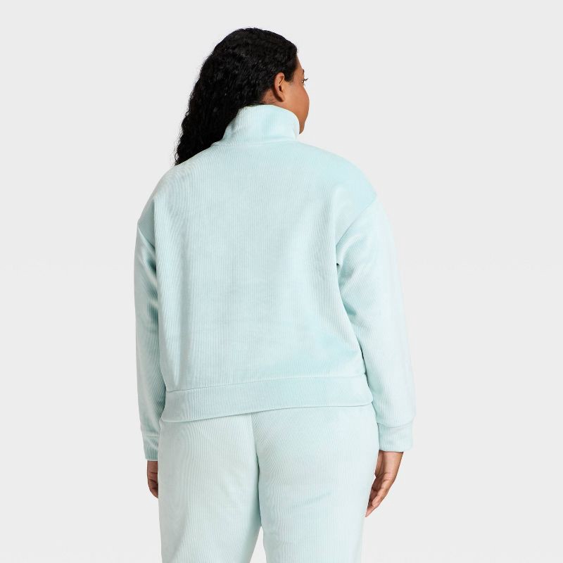slide 5 of 5, Women's Velour Ribbed 1/2 Zip Sweatshirt - All In Motion™ Light Aqua Blue XS, 1 ct