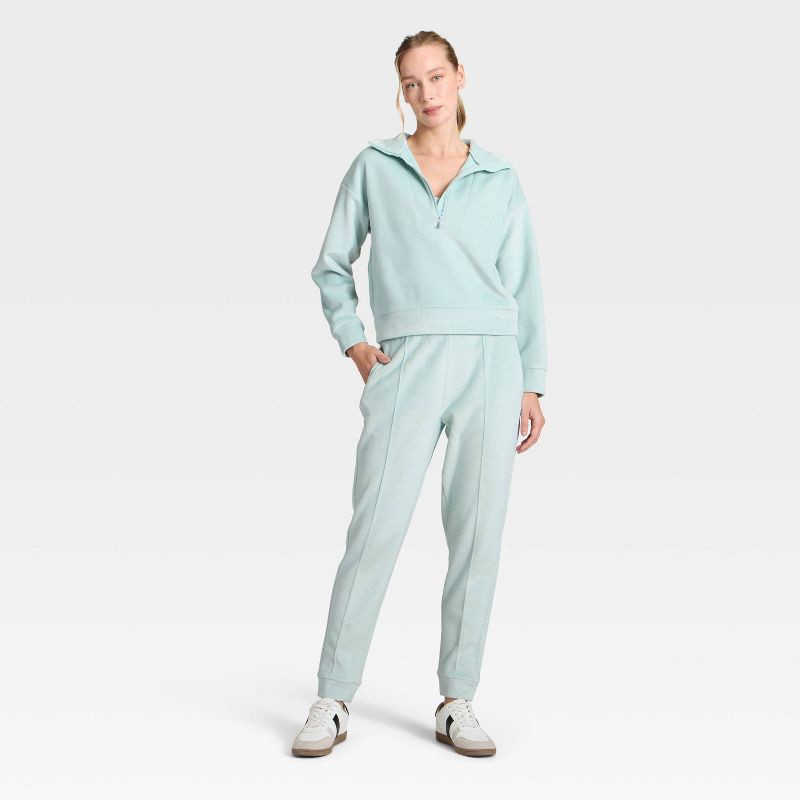 slide 3 of 5, Women's Velour Ribbed 1/2 Zip Sweatshirt - All In Motion™ Light Aqua Blue XXL, 1 ct