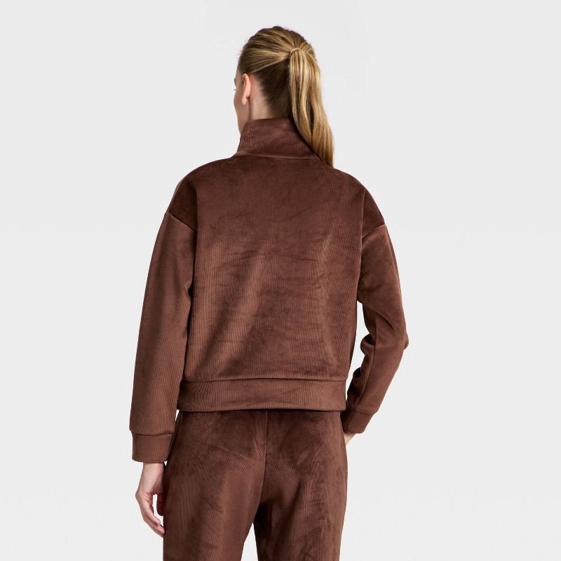 slide 2 of 5, Women's Velour Ribbed 1/2 Zip Sweatshirt - All In Motion™ Brown XS, 1 ct