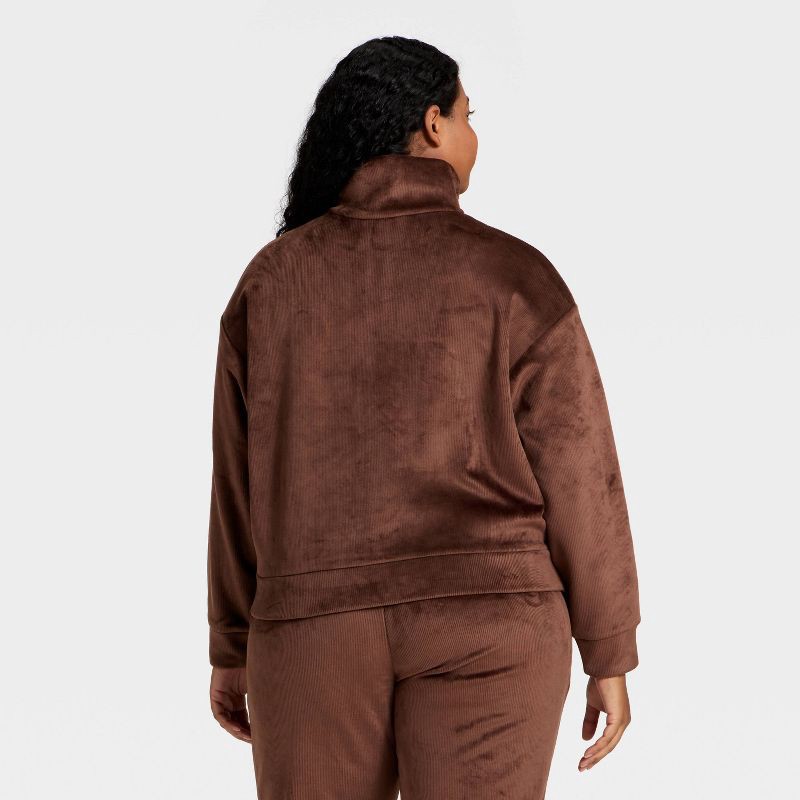 slide 5 of 5, Women's Velour Ribbed 1/2 Zip Sweatshirt - All In Motion™ Brown XS, 1 ct