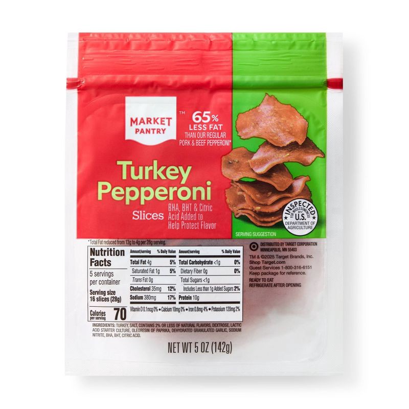 slide 1 of 1, Turkey Pepperoni Slices - 5oz - Market Pantry™, 5 oz
