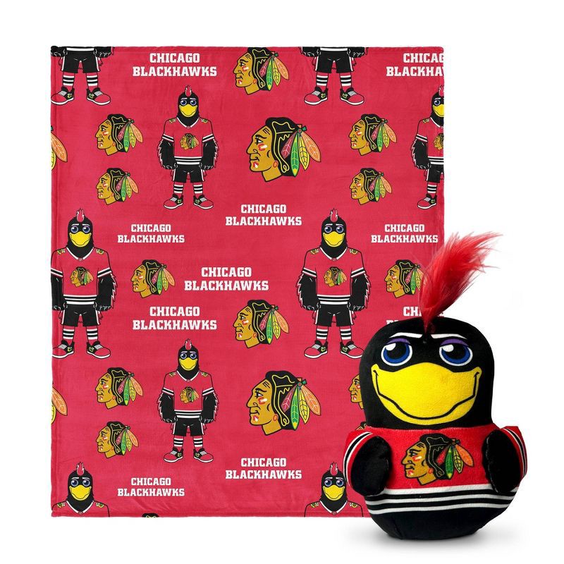 slide 1 of 3, NHL Chicago Blackhawks Mascot Silk Touch Throw Blanket and Hugger, 1 ct