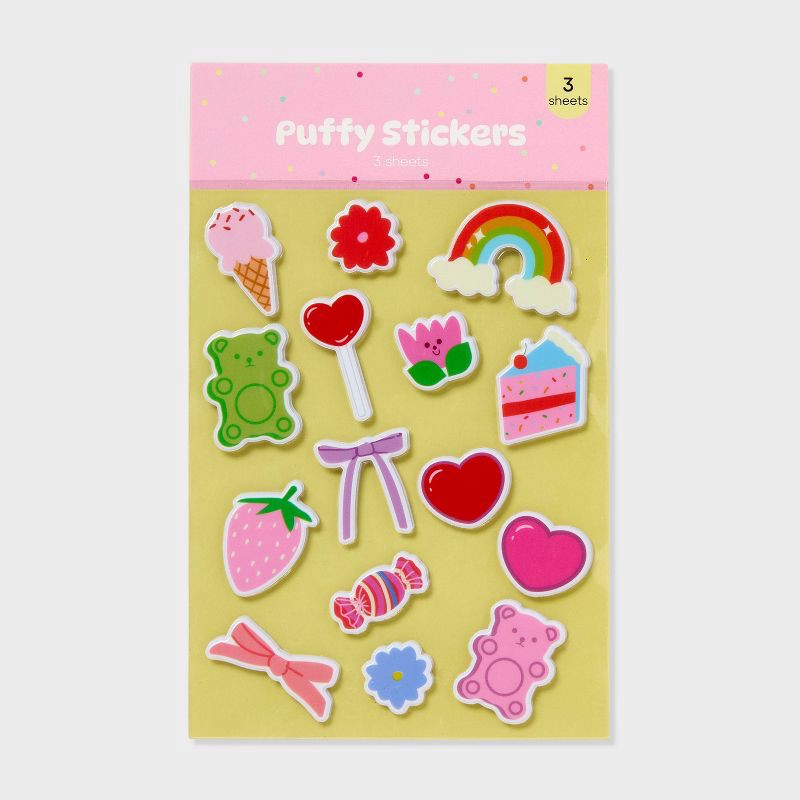 slide 3 of 3, 3ct Valentine's Day Cute Puffy Sticker Sheets - Spritz™, 3 ct