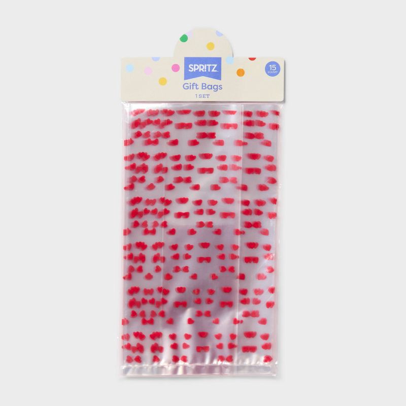 slide 3 of 3, 15ct Valentine's Day Cello Mini Heart Treat Bags with Twist Tie Closures - Spritz™, 15 ct