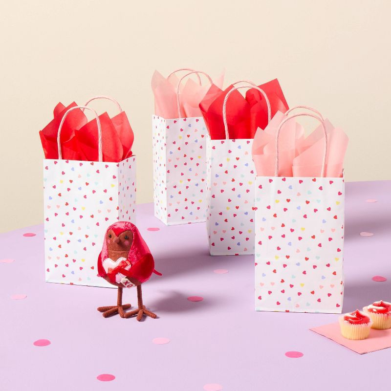 slide 2 of 3, 4ct XS Jr Tote Valentine's Day Colorful Hearts Gift Bags White - Spritz™, 4 ct