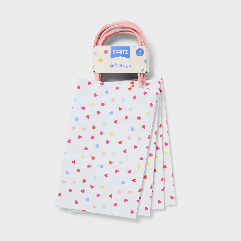 slide 3 of 3, 4ct XS Jr Tote Valentine's Day Colorful Hearts Gift Bags White - Spritz™, 4 ct