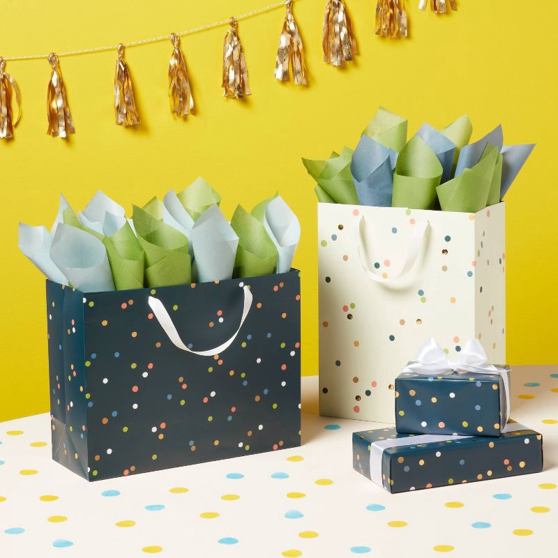slide 2 of 3, Large Polka Dot Gift Bag with Tissue Paper Navy/Blue - Spritz™, 1 ct