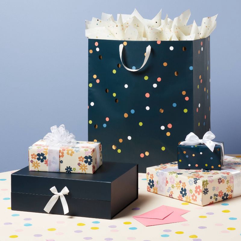 slide 2 of 3, 10"x13"x4.5" Gift Box with Bow Navy - Spritz™, 1 ct