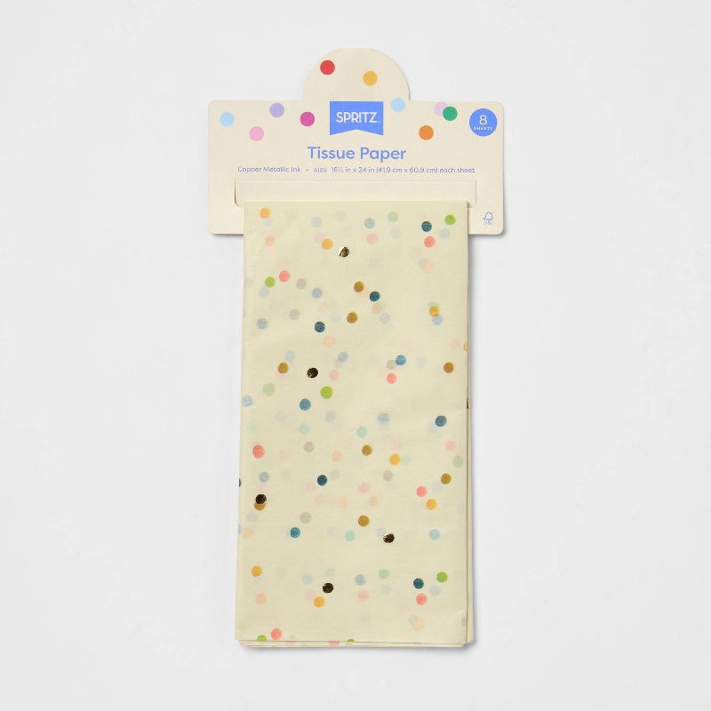 slide 3 of 3, 8ct Pegged Tissue Printed Cream Dot - Spritz™, 8 ct