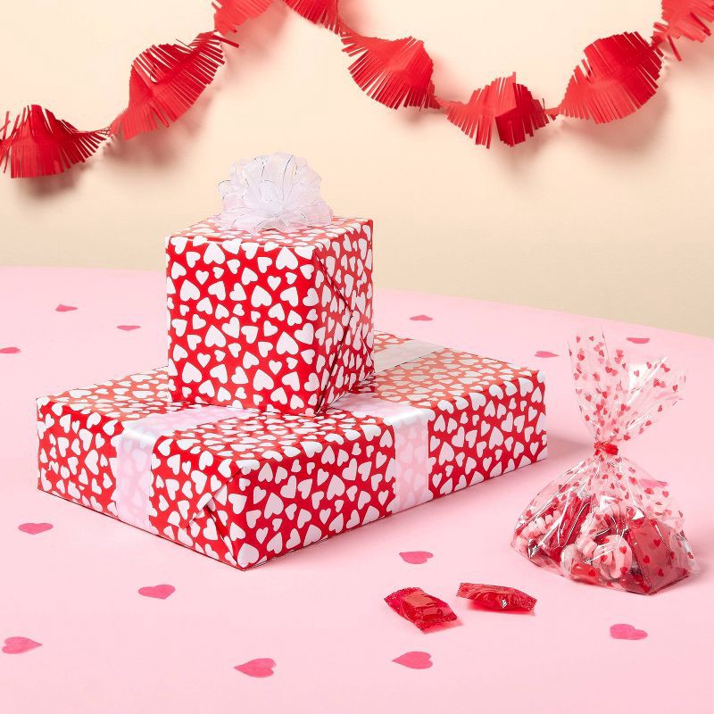 slide 2 of 3, 96"x30" Valentines Day Hearts Gift Wrapping Paper Red/White - Spritz™, 1 ct