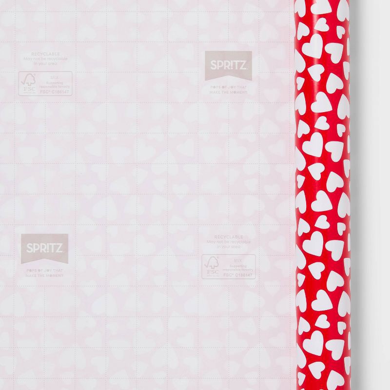 slide 3 of 3, 96"x30" Valentines Day Hearts Gift Wrapping Paper Red/White - Spritz™, 1 ct