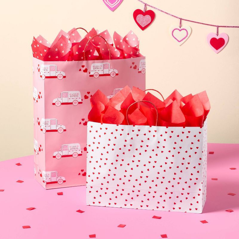 slide 2 of 3, Large Valentines Day Mini Hearts Gift Bag White/Red - Spritz™, 1 ct