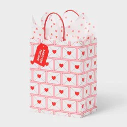 Small Valentines Day Envelope Gift Bag with Printed Heart Tissue Paper Pink/Red - Spritz™