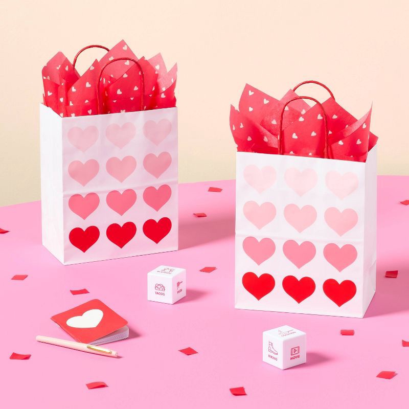 slide 2 of 3, 4pk Small Valentines Day Hearts Gift Bag White/Pink/Red - Spritz™, 4 ct