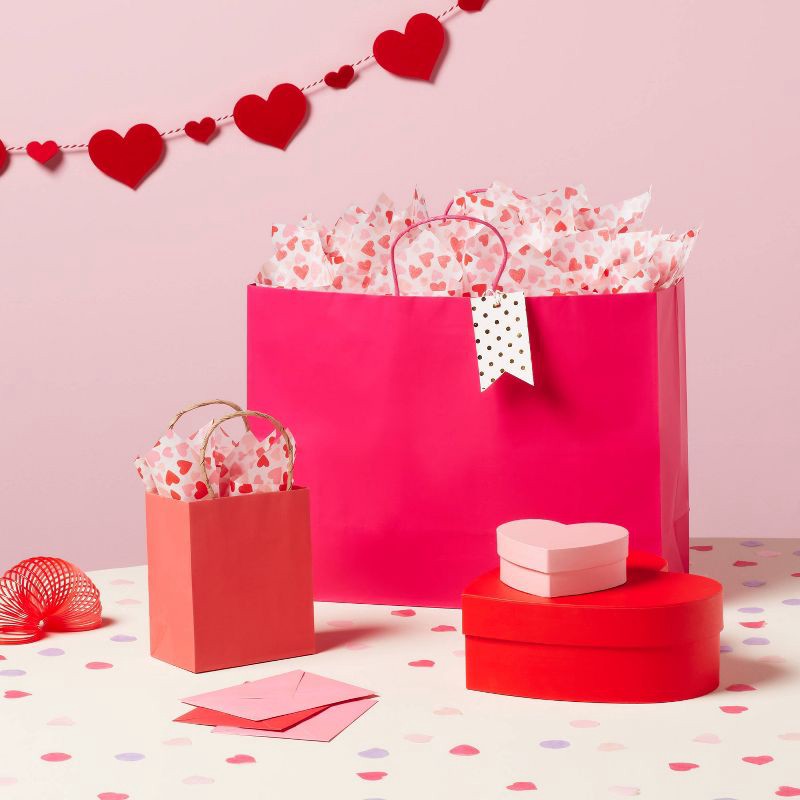 slide 2 of 3, 8ct Valentines Day Printed Hearts Tissue Paper White/Red/Pink - Spritz™, 8 ct