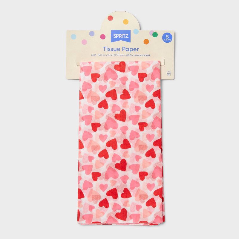 slide 3 of 3, 8ct Valentines Day Printed Hearts Tissue Paper White/Red/Pink - Spritz™, 8 ct