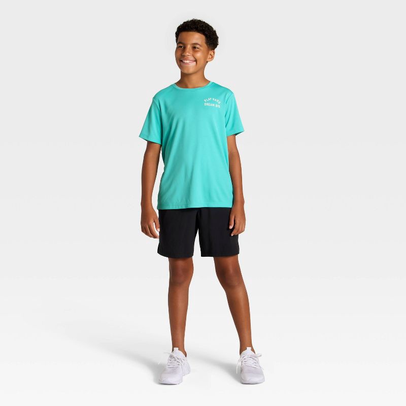 slide 4 of 4, Boys' Short Sleeve 'Play Hard Dream Big' Graphic Active T-Shirt - All In Motion™ Turquoise Blue S, 1 ct