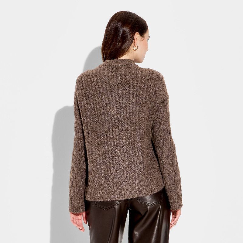 slide 3 of 3, Women's Crewneck Heritage Pullover Sweater - Wild Fable™ Brown S, 1 ct