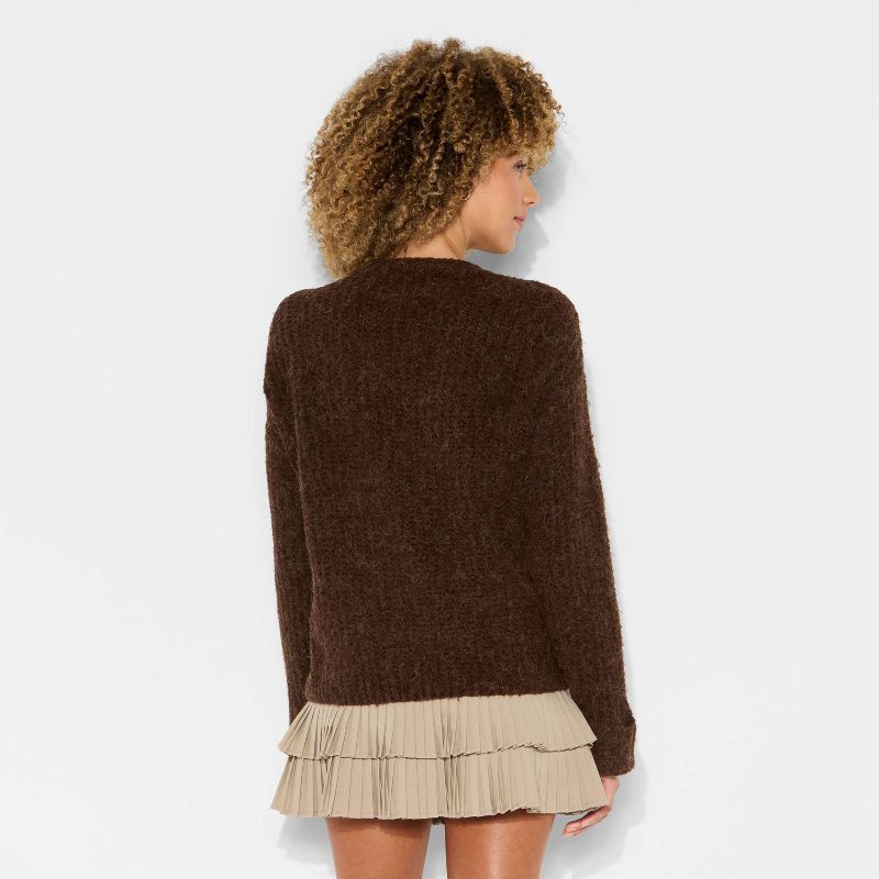 slide 3 of 3, Women's Crewneck Cozy Cocoon Pullover Sweater - Wild Fable™ Brown M, 1 ct