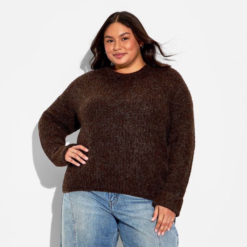 slide 2 of 3, Women's Crewneck Cozy Cocoon Pullover Sweater - Wild Fable™ Brown XXL, 1 ct