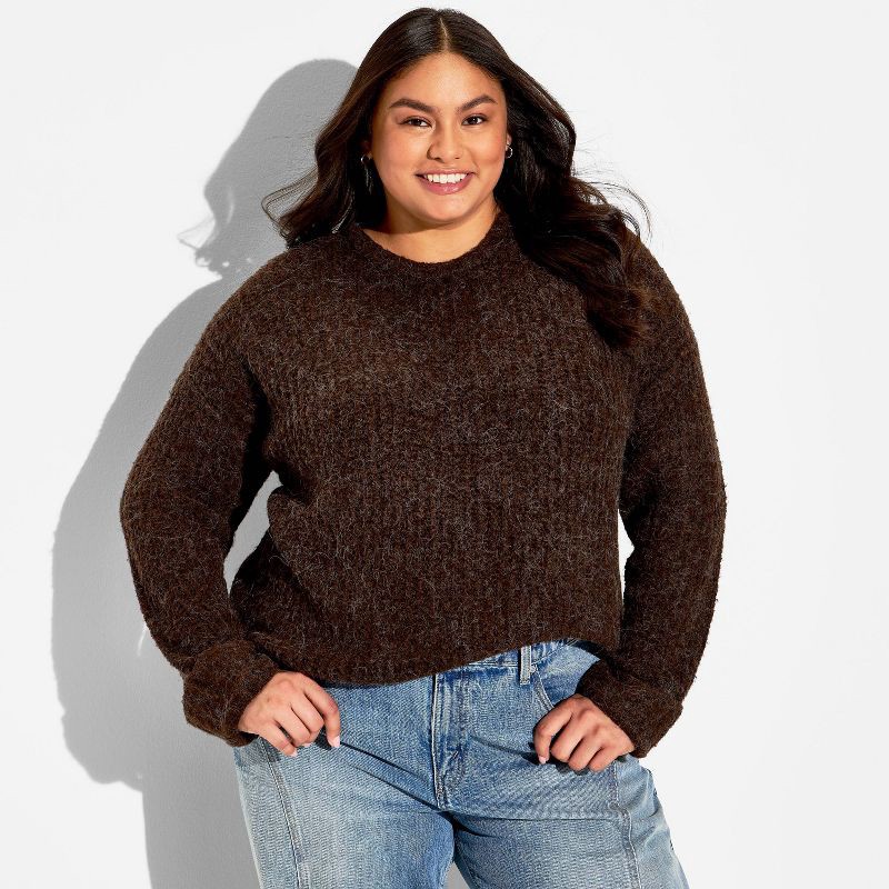 slide 1 of 3, Women's Crewneck Cozy Cocoon Pullover Sweater - Wild Fable™ Brown XXL, 1 ct
