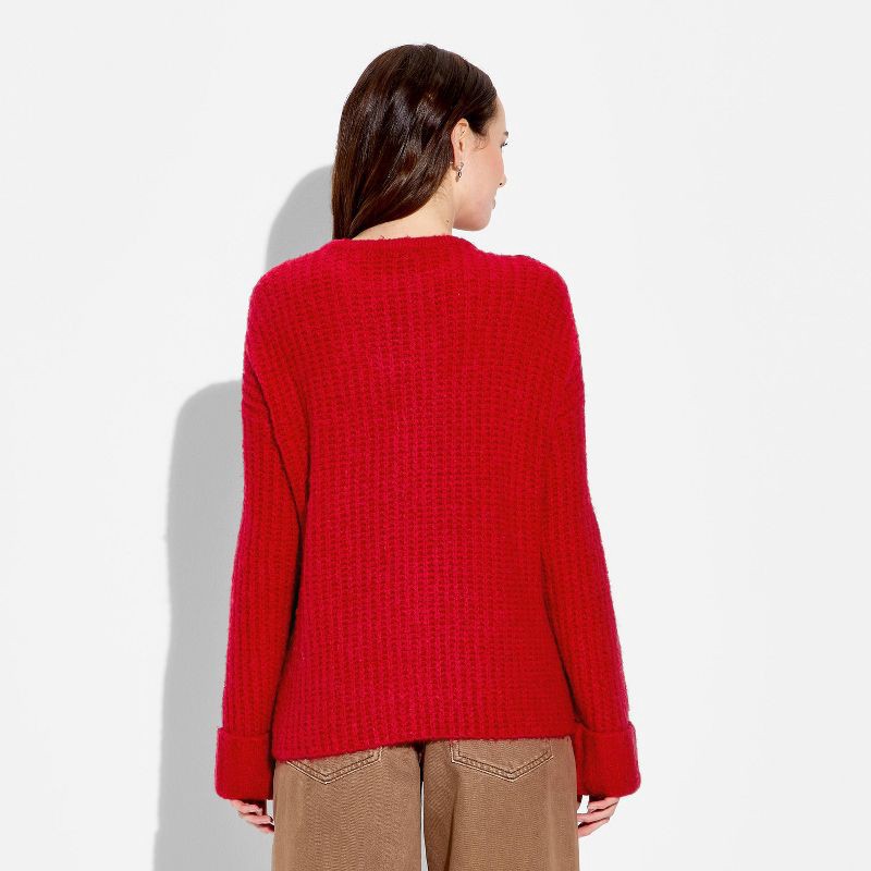 slide 3 of 3, Women's Crewneck Cozy Cocoon Pullover Sweater - Wild Fable™ Tomato Red M, 1 ct