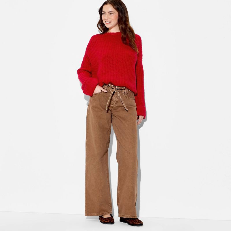 slide 1 of 3, Women's Crewneck Cozy Cocoon Pullover Sweater - Wild Fable™ Tomato Red M, 1 ct