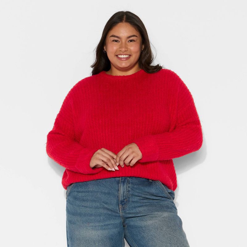 slide 2 of 3, Women's Crewneck Cozy Cocoon Pullover Sweater - Wild Fable™ Tomato Red XXL, 1 ct