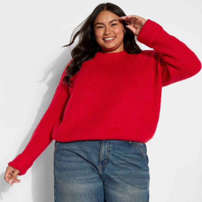 slide 1 of 3, Women's Crewneck Cozy Cocoon Pullover Sweater - Wild Fable™ Tomato Red XXL, 1 ct