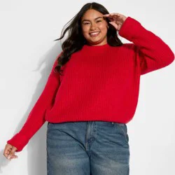 Women's Crewneck Cozy Cocoon Pullover Sweater - Wild Fable™ Tomato Red XXL