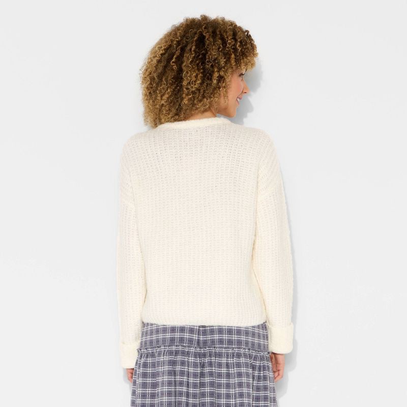 slide 3 of 3, Women's Crewneck Cozy Cocoon Pullover Sweater - Wild Fable™ Off-White XS, 1 ct