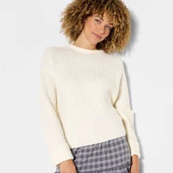 Women's Crewneck Cozy Cocoon Pullover Sweater - Wild Fable™ Off-White L