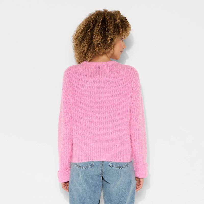 slide 3 of 3, Women's Crewneck Cozy Cocoon Pullover Sweater - Wild Fable™ Rose Pink M, 1 ct