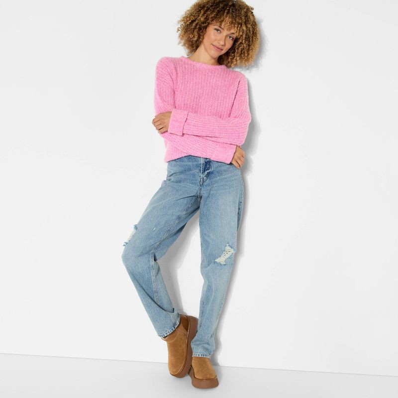 slide 1 of 3, Women's Crewneck Cozy Cocoon Pullover Sweater - Wild Fable™ Rose Pink M, 1 ct