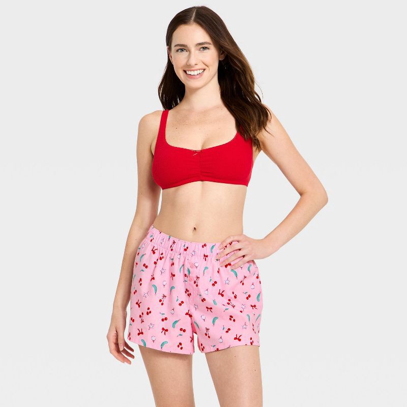 slide 3 of 3, Women's Boxer Pajama Shorts - Wild Fable™ Pink Ornaments XXL, 1 ct