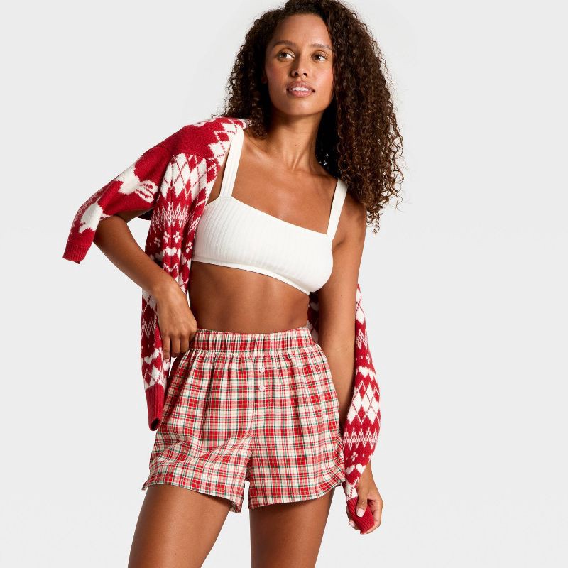 slide 3 of 3, Women's Boxer Pajama Shorts - Wild Fable™ Red Plaid M, 1 ct