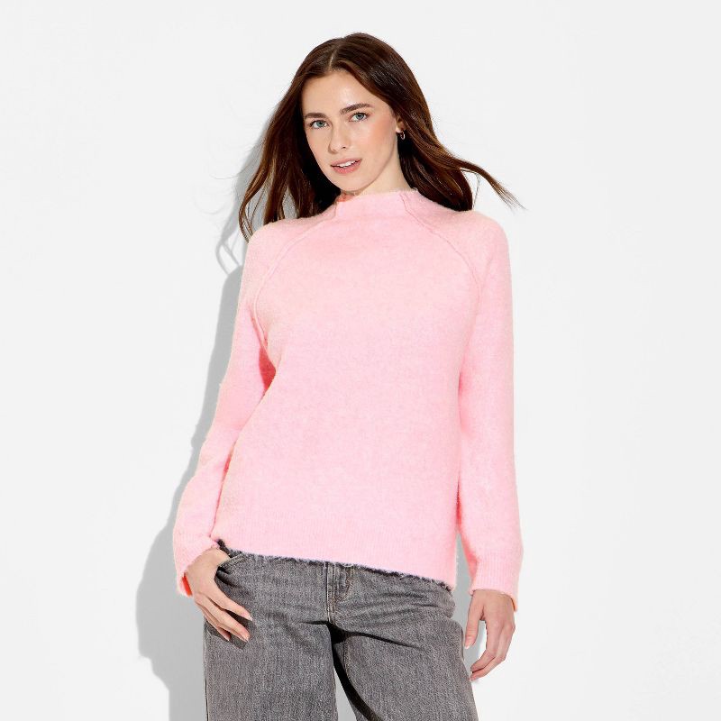 slide 3 of 3, Women's Turtleneck Boucle Tunic Pullover Sweater - Wild Fable™ Light Pink M, 1 ct