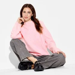 Women's Turtleneck Boucle Tunic Pullover Sweater - Wild Fable™ Light Pink L