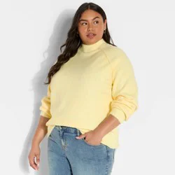 Women's Turtleneck Boucle Tunic Pullover Sweater - Wild Fable™ Yellow XXL