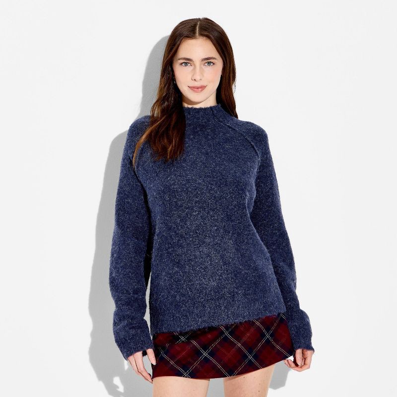 slide 2 of 3, Women's Turtleneck Boucle Tunic Pullover Sweater - Wild Fable™ Navy Blue M, 1 ct