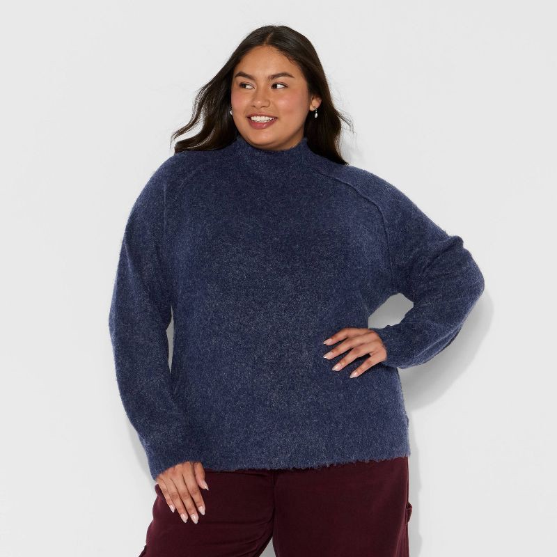 slide 3 of 3, Women's Turtleneck Boucle Tunic Pullover Sweater - Wild Fable™ Navy Blue XXL, 1 ct