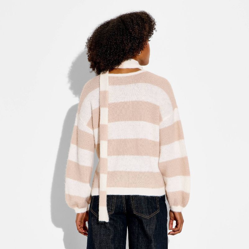 slide 2 of 3, Women's Long Sleeve V-Neck Cardigan - Wild Fable™ Beige Striped L, 1 ct