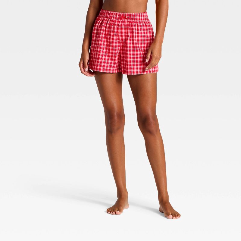slide 2 of 3, Women's 2pk Flannel and Satin Boxer Pajama Set - Wild Fable™ Red Plaid XL, 2 ct
