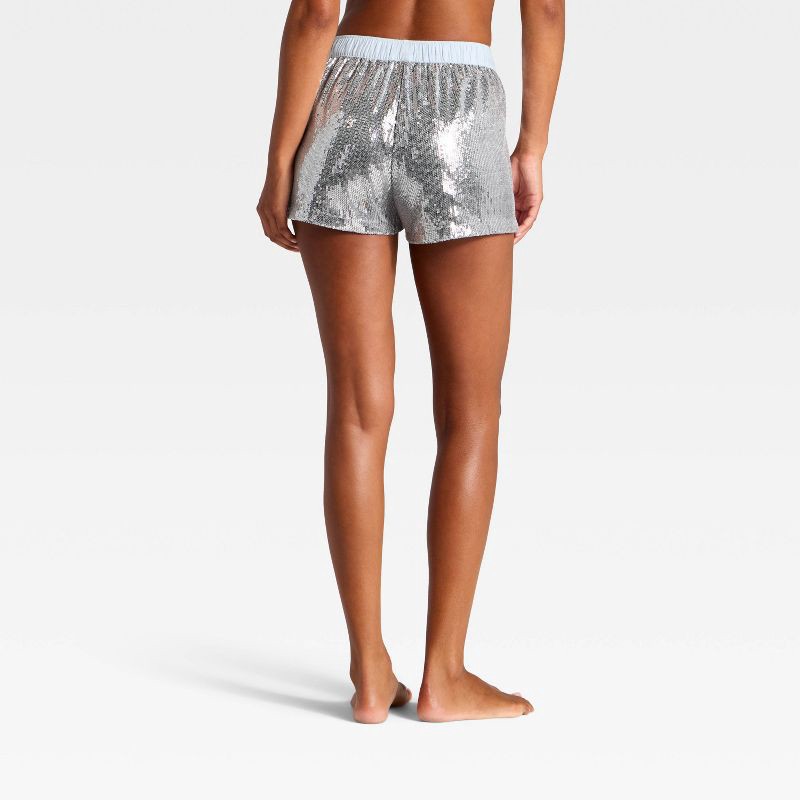 slide 2 of 3, Women's Sequin Boxer Pajama Shorts - Wild Fable™ Silver M, 1 ct